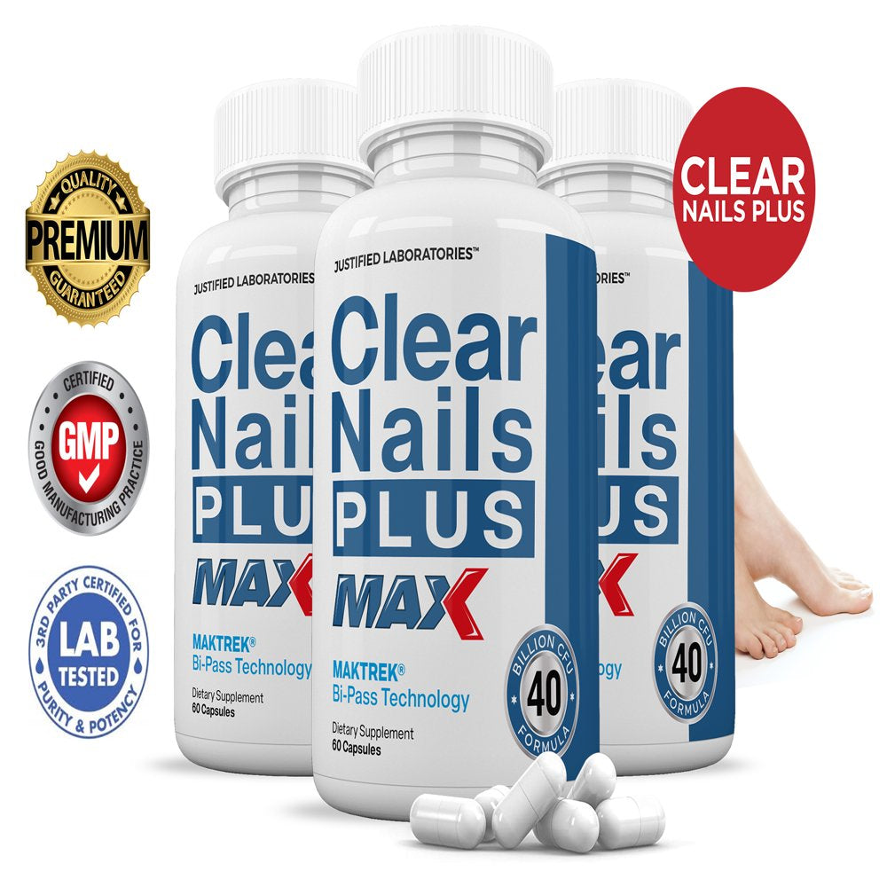 (3 Pack) Clear Nails plus Max 40 Billion Probiotic CFU Supplement anti Fungal All Natural 180 Capsules