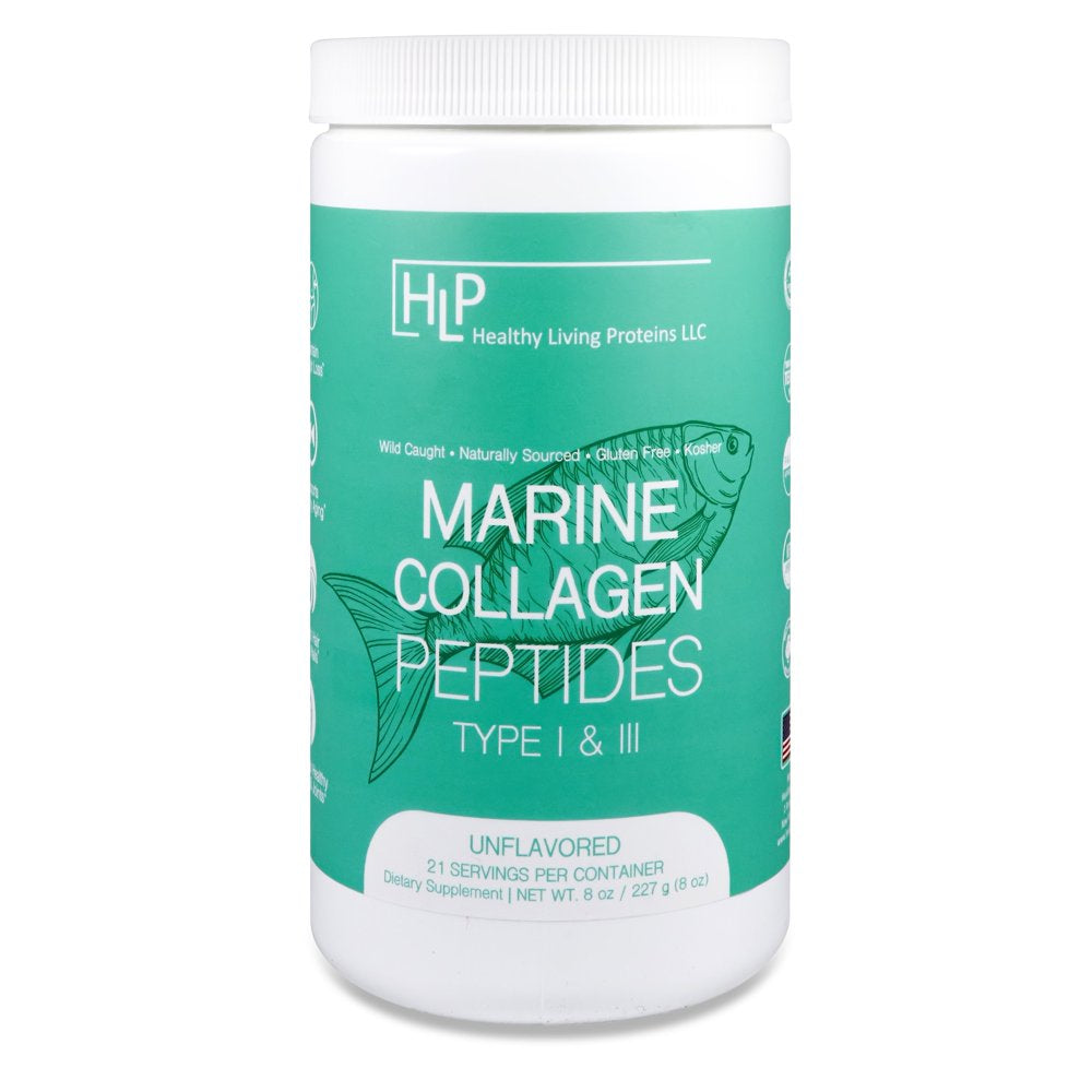 Healthy Living Proteins | Marine Collagen Peptides Type I & II | 24G Fish Protein, Naturally Sourced Wild Fish, Non-Gmo | Keto & Paleo, Gluten Free, Kosher | Unflavored Powder (8 Oz)