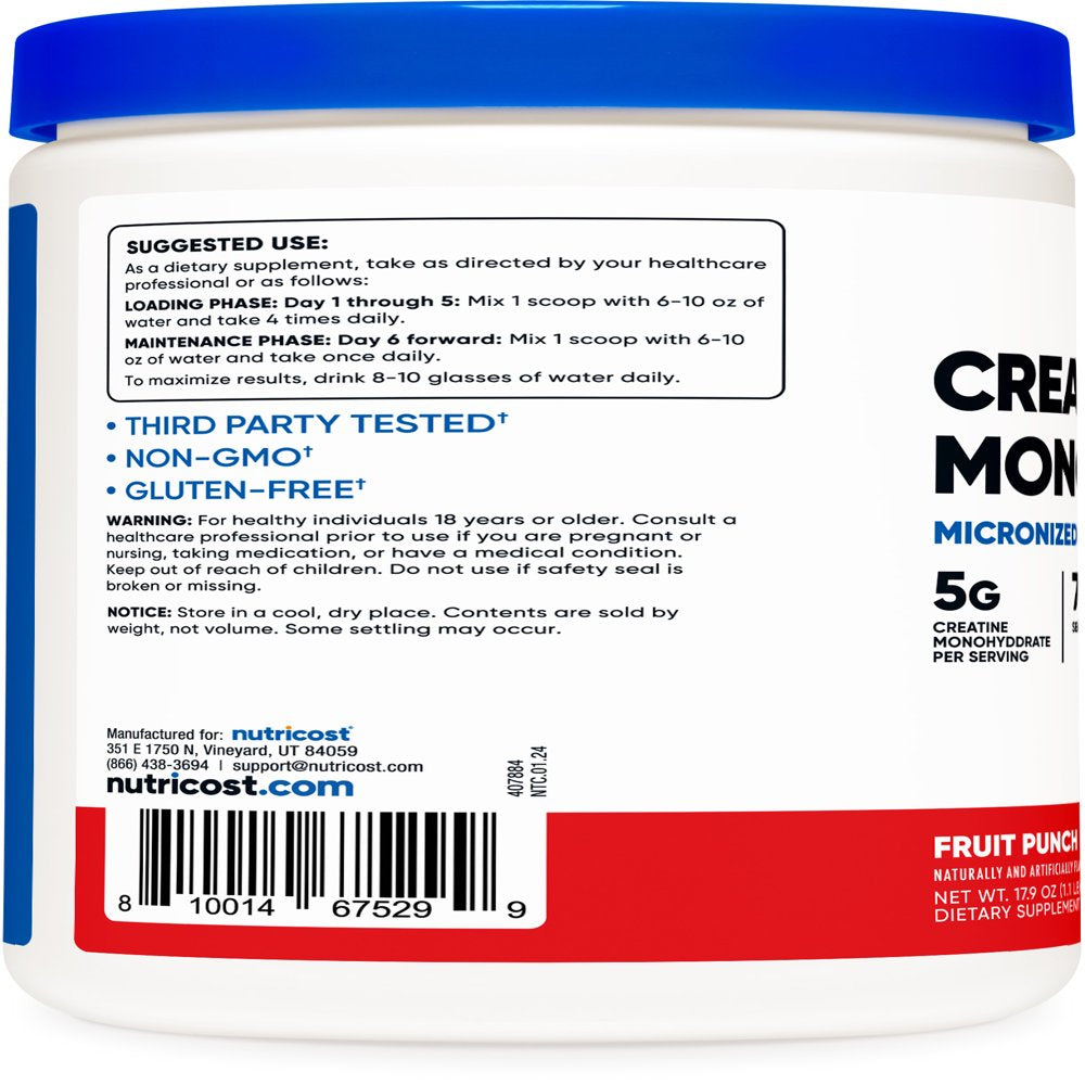 Nutricost Creatine Monohydrate Powder (500 Grams) (Fruit Punch) Supplement