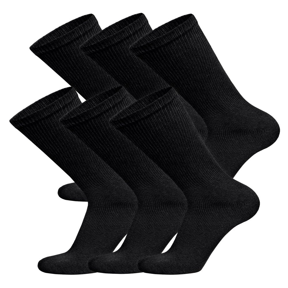 6 Pairs of Diabetic Cotton Neuropathy Crew Socks (Black, Sock Size 10-13, Fits US Men'S Shoe Size 9-10.5)