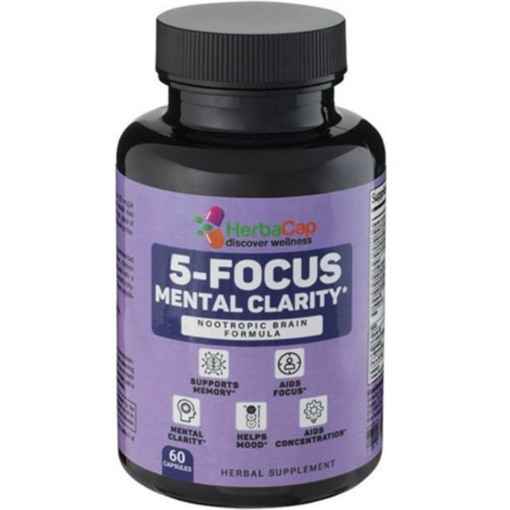 Herbacap 5-Focus Mental Clarity Supplement for All Ages of Men & Women, Multivitamin Supplement for Boost Memory & Concentration, Enhance Cognitive & Brain Health