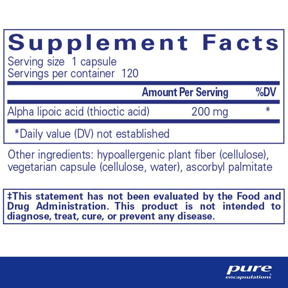 Pure Encapsulations Alpha Lipoic Acid 200 Mg | ALA Supplement for Liver Support, Antioxidants, Nerve and Cardiovascular Health, Free Radicals, and Carbohydrate Support* | 120 Capsules