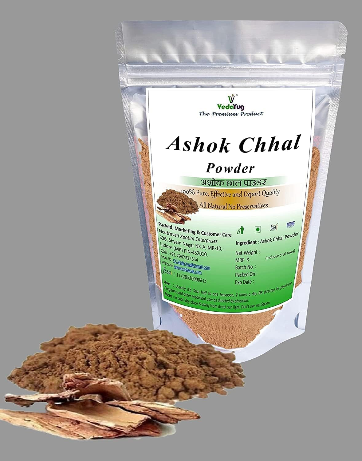 CROW VY Vedayug Ashoka Bark Powder, 100G | Ashoka Chaal (Saraca Indica) Asoca Chhal Powder Pure & Organically Processed Fine Powder 100G