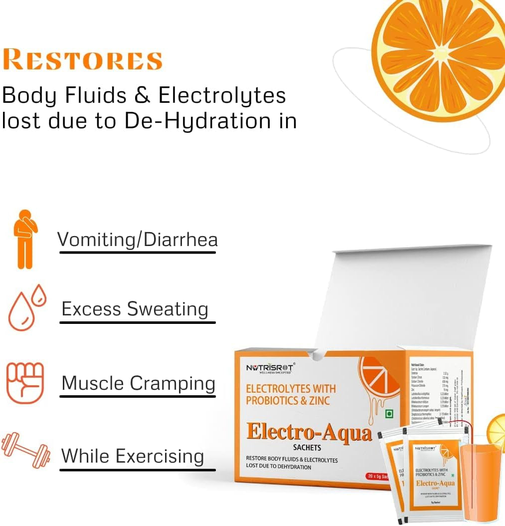 ZANGO Electro-Aqua Instant Hydration & Energy Drink with Essential Electrolytes, Probiotics & Zinc Vomitting | Diarrhea | Excess Sweating for Healthy Gut,