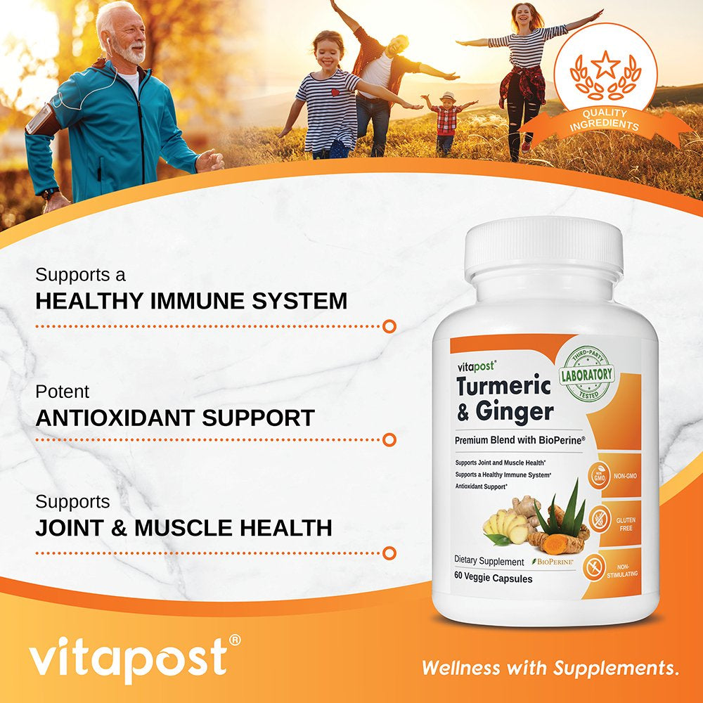 Vitapost Turmeric & Ginger Superfood Blend Supplement with Bioperine - 60 Capsules