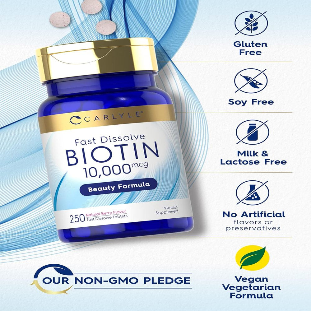 Biotin 10000 Mcg | 250 Tablets | Vegetarian, Non-Gmo, Gluten Free | by Carlyle