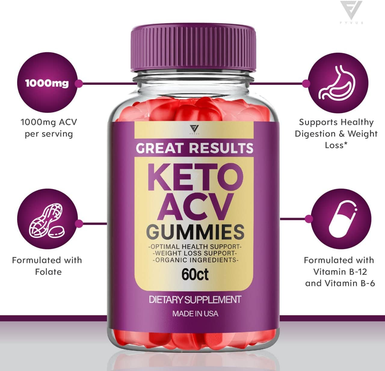 Great Results Keto ACV Gummies - Keto ACV Gummies Advanced Weight Loss Belly, Keto plus AVC Work Fast Burner Folate Apple Cider Vinegar Supplement Women Men (60 Gummies)