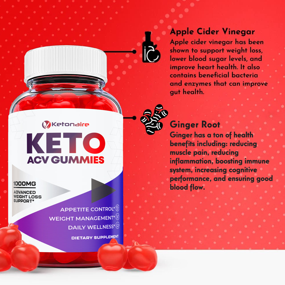 (3 Pack) Ketonaire Keto ACV Gummies - Supplement for Weight Loss - Energy & Focus Boosting Dietary Supplements for Weight Management & Metabolism - Fat Burn - 180 Gummies