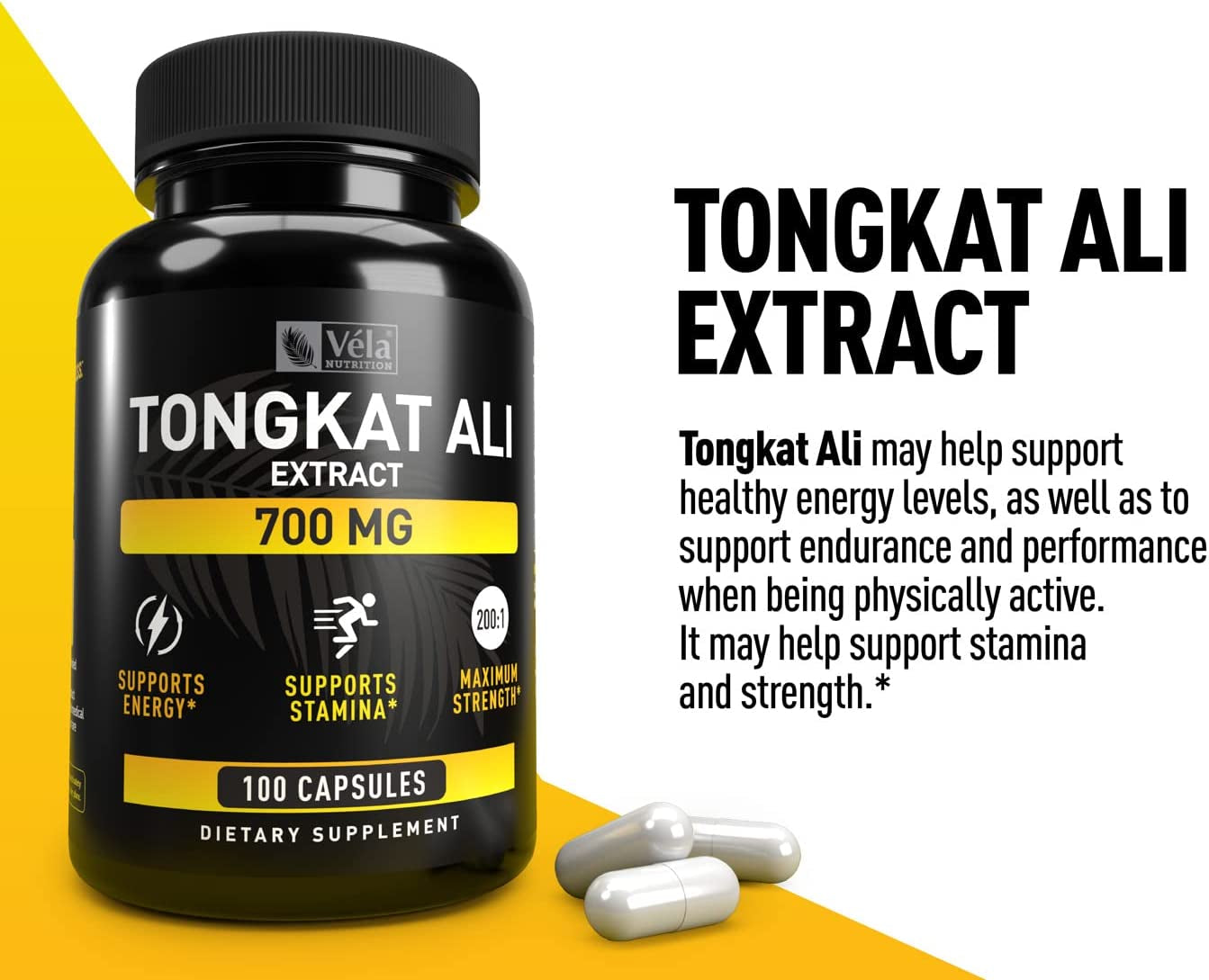 Véla Tongkat Ali Extract Capsules | Longjack 700Mg, 100 Capsules | 200:1 Eurycoma Longifolia Mens Health Support| Non-Gmo, 3Rd Party Tested