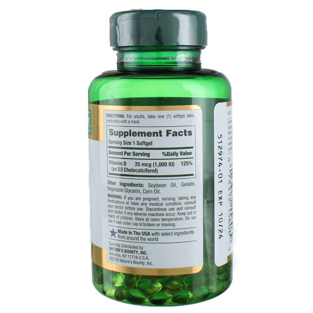Nature'S Bounty Vitamin D-1000 IU, Rapid Release Softgels 250 Ea