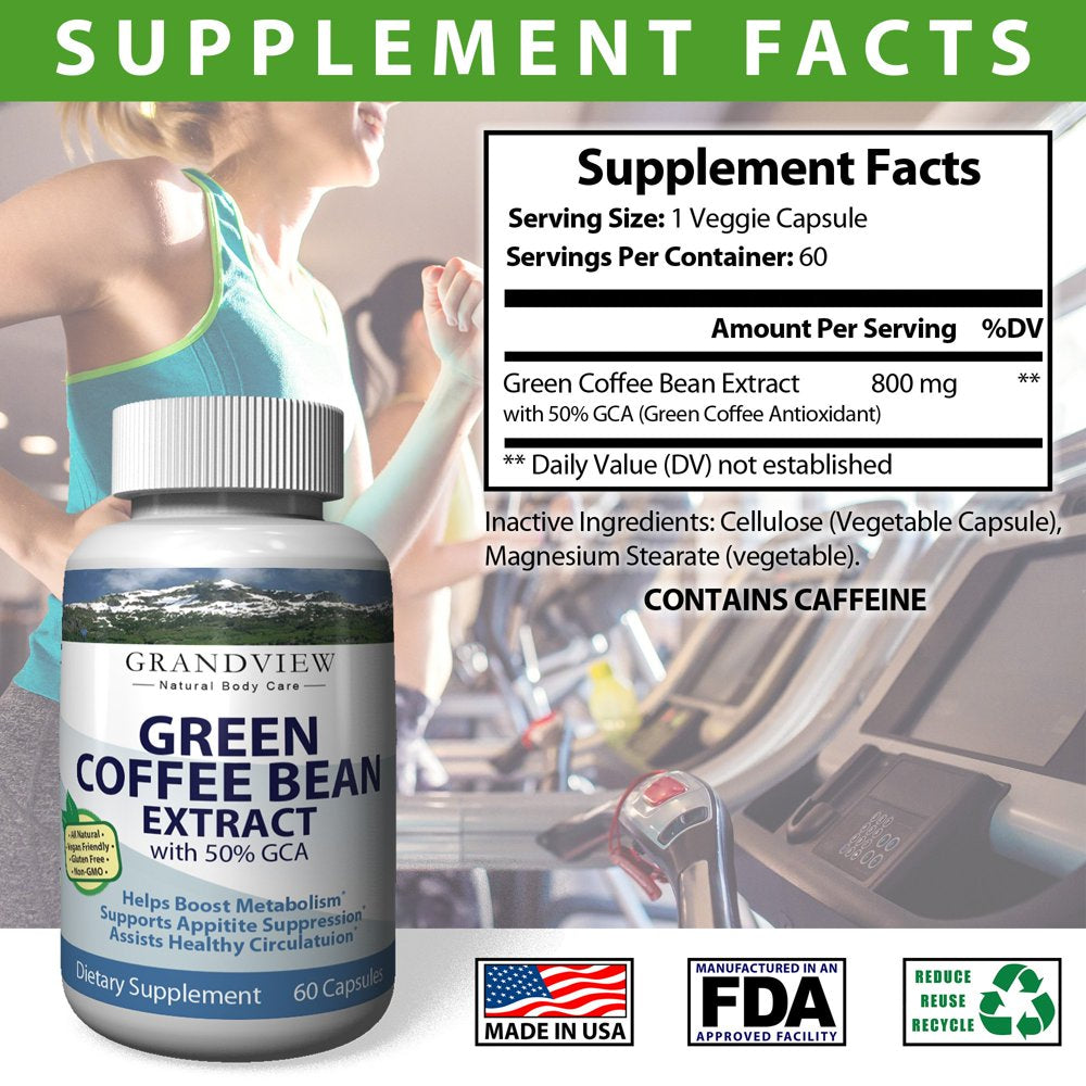 Green Coffee Bean W/Gca - Helps Suppress Appetite Boosts Metabolism Promotes Weight Loss Helps Control Blood Sugar Levels Heart Healthy