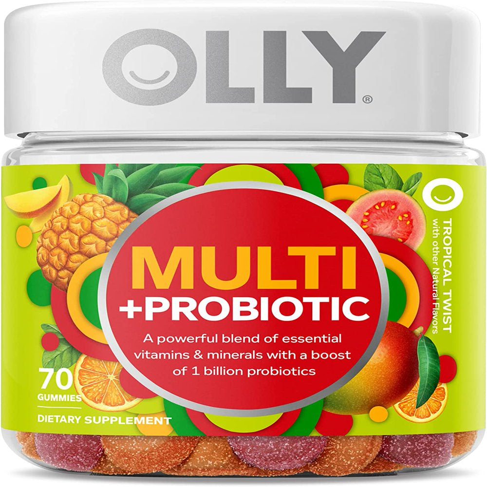 OLLY Multi + Probiotic Adult Multivitamin Gummy, 35 Day Supply (70 Gummies), Tropical Twist, 1 Billion Cfus, Digestive and Immune Support Chewable Supplement