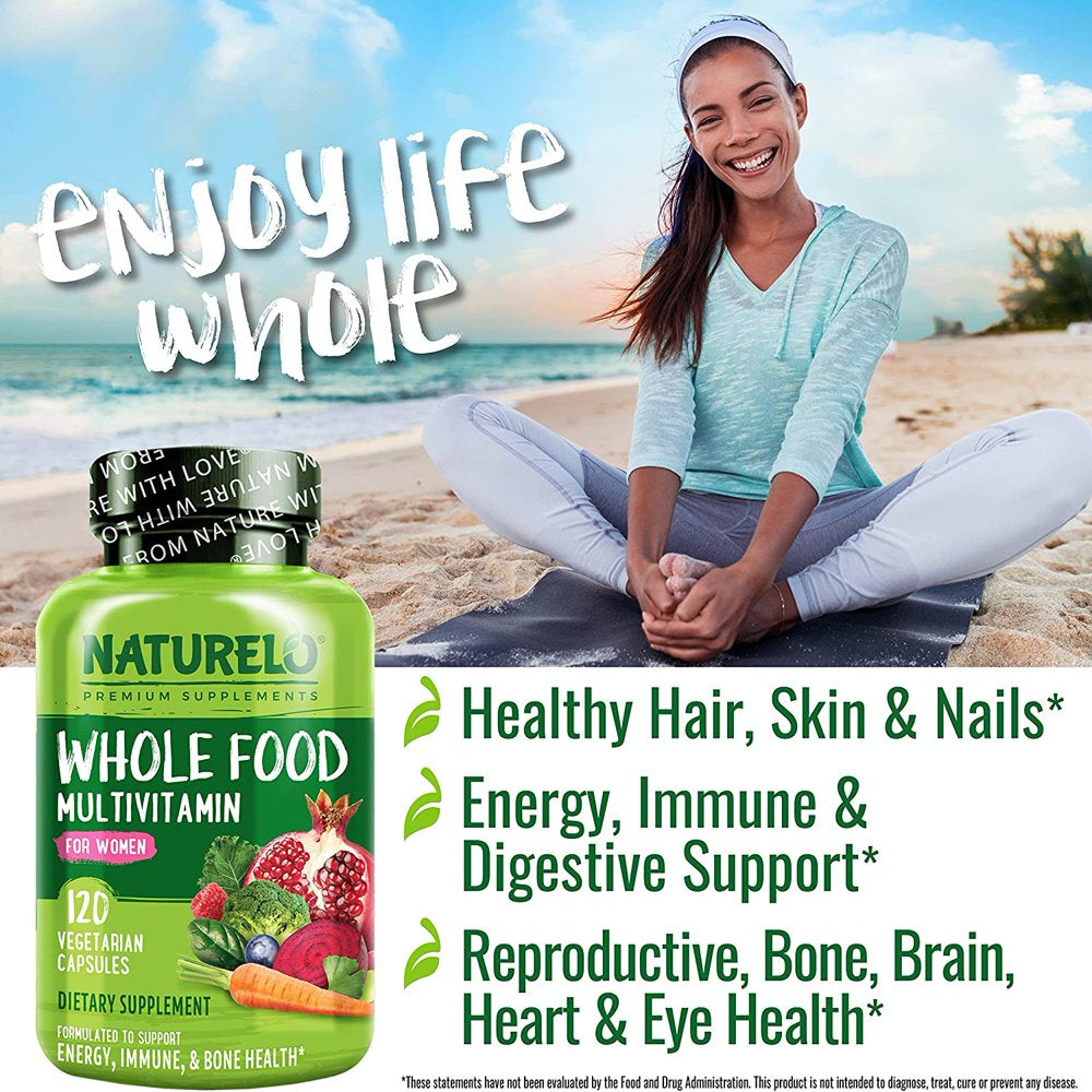 NATURELO Whole Food Multivitamin for Women - with Vitamins, Minerals, & Organic Extracts - Supplement for Energy and Heart Health - Vegan - Non GMO - 120 Capsules