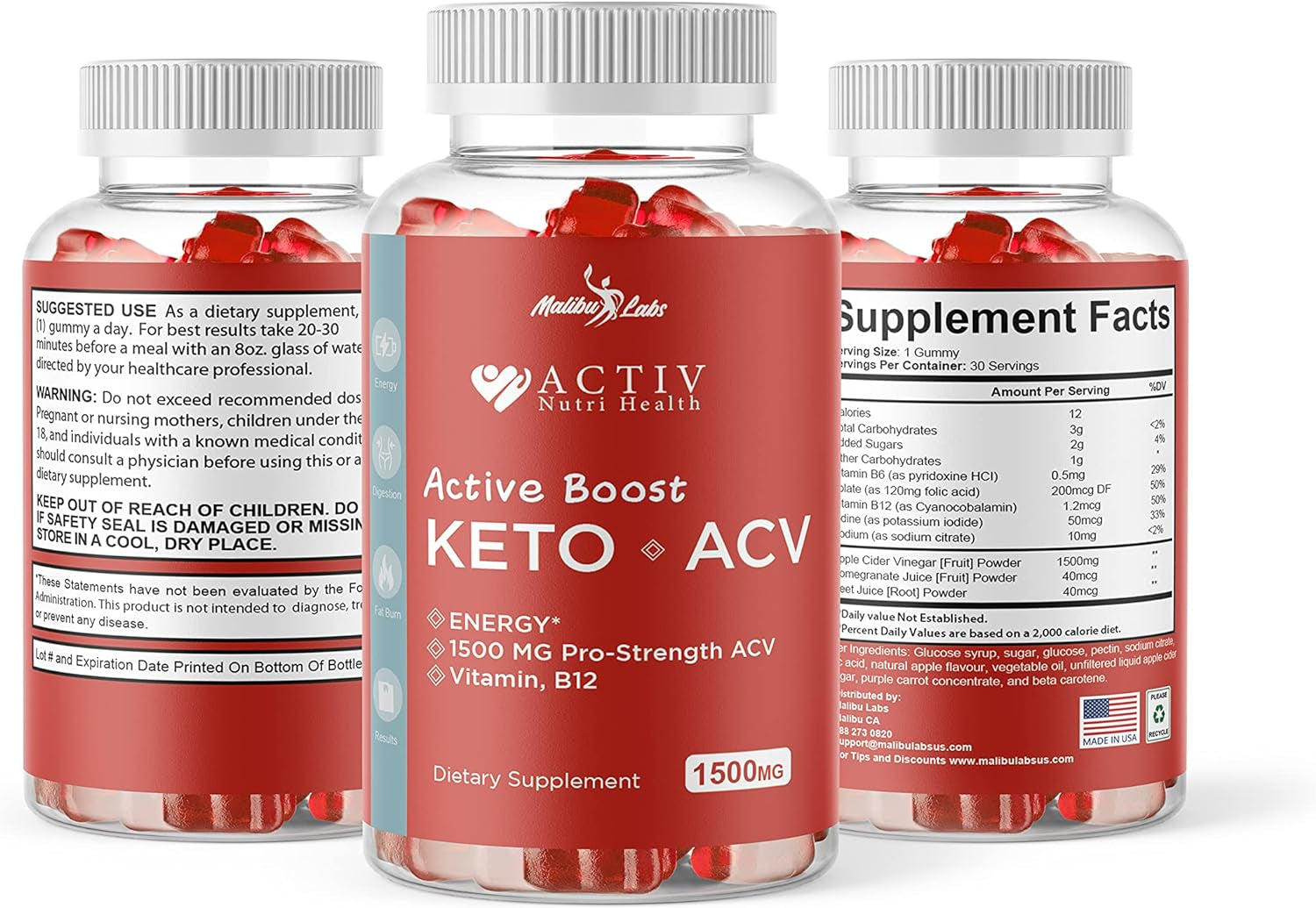 Activ Keto ACV Gummies for Weight Loss - 1500Mg Once a Day, New Strong Time Released Advanced Ketogenic Formula - Premium Apple Cider Vinegar Ketosis Gummies(3 Pack) 90 Day Supply Tank