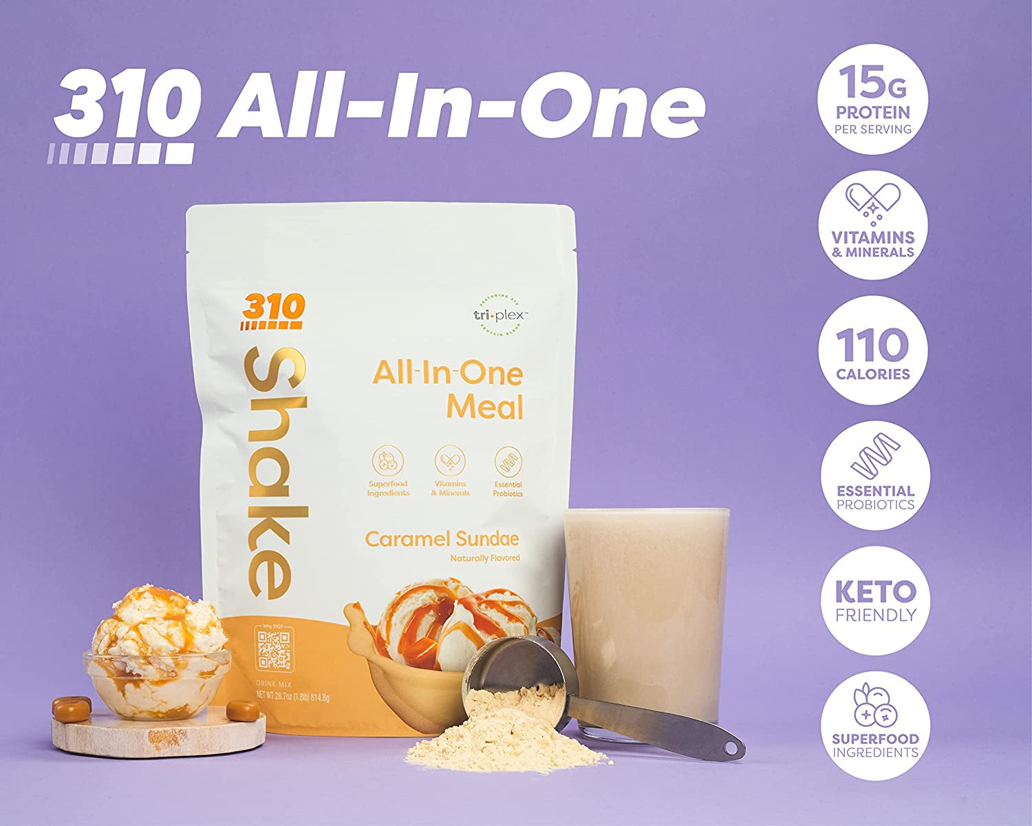 310 Nutrition – All-In-One Meal Replacement Shake - New Formula with Fiber Rich Vegan Superfood Blend - Natural Sweeteners - Low Carb Shake, Keto & Paleo Friendly - Gluten Free - 26 Essential Vitamins