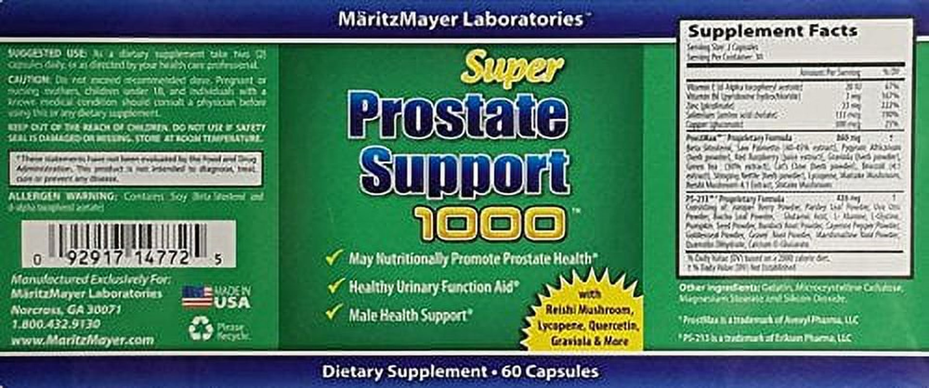 Super Prostate Support 1000 Helps Maintain Urinary Health and Prostate Function Includes Saw Palmetto and over 30 More All Natural Herbs