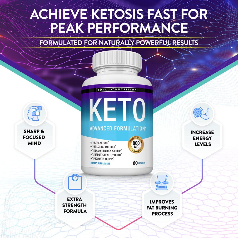 Toplux Keto Pills Ketosis Supplement Ketones for Weight Management, Cravings, Energy 60 Capsules 2X Pack