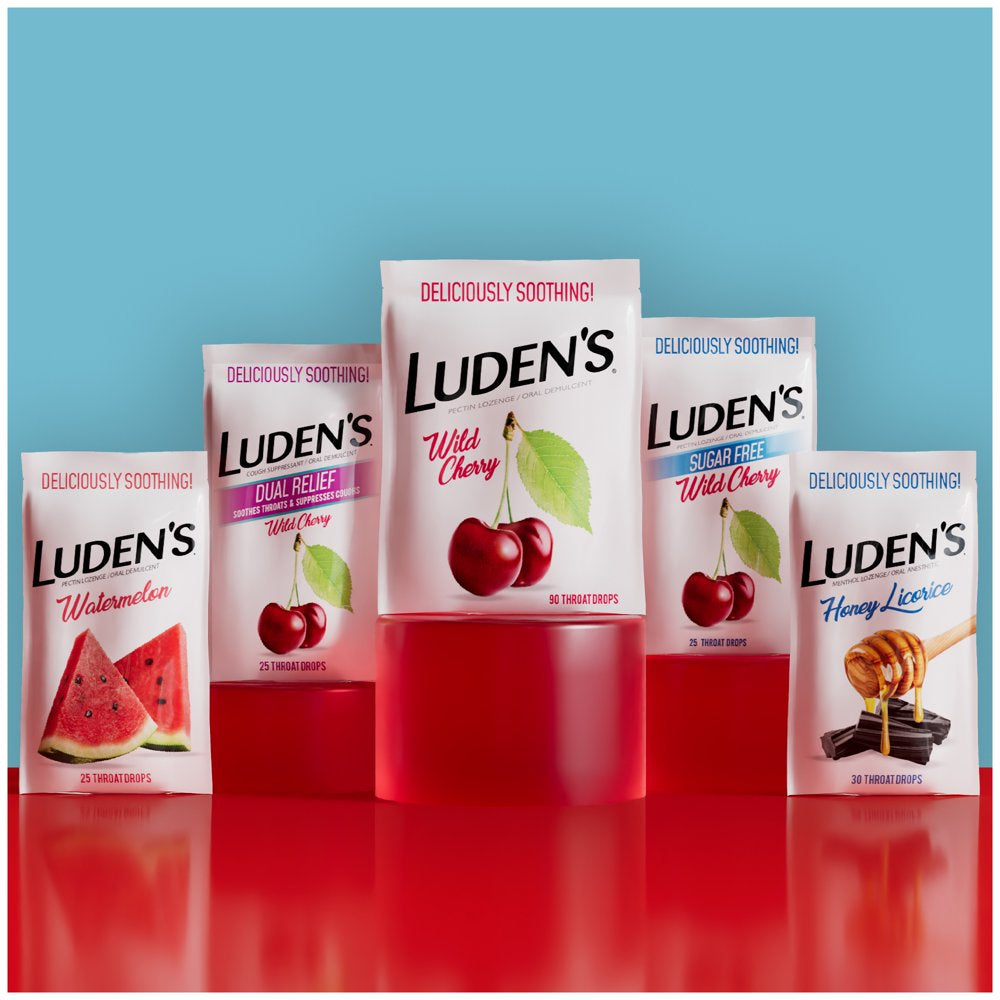 Luden'S Sore Throat Drops, for Minor Sore Throat Relief, Sugar Free Wild Cherry, 75 Count