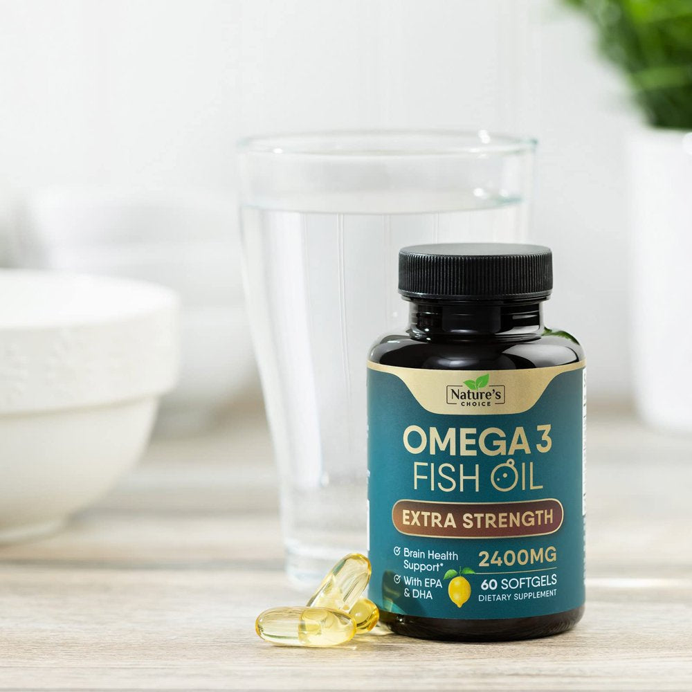 Triple Strength Omega 3 Fish Oil 2400 Mg Softgels, Nature'S Fish Oil Supplements, Brain & Heart Health Support - EPA & DHA, 1200 MG Fish Oil in Each Softgel, Omega-3 Supplement - 60 Fish Oil Softgels