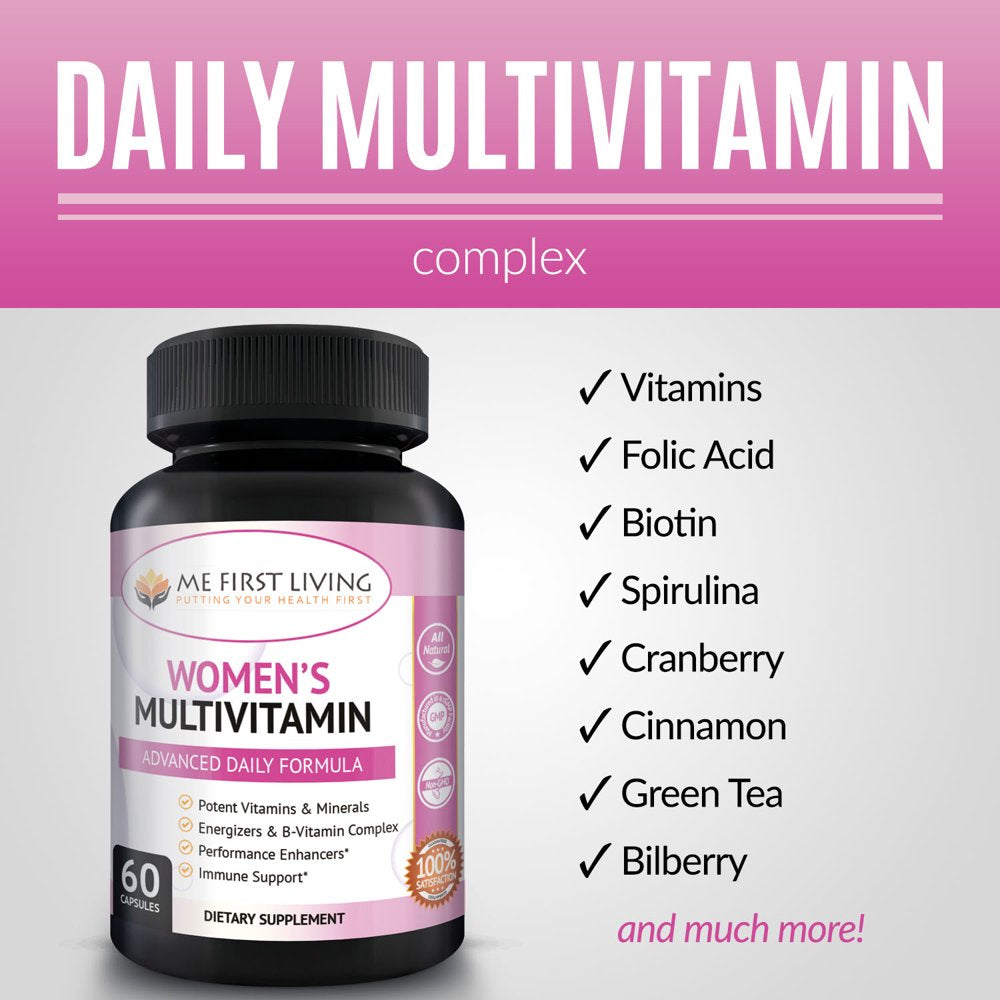 Me First Living Women'S Daily Multivitamin/Multimineral with Vitamins and Minerals, Green Tea, Magnesium, Biotin, Zinc, Calcium, Antioxidant for Women, Heart & Breast Health - 60 Multivitamins