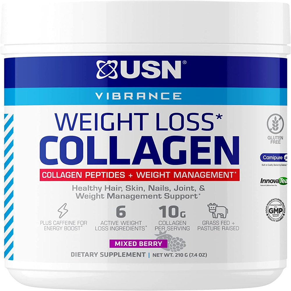 USN Supplements Weight Loss Collagen Peptides Grass Fed Protein Powder for Men and Women with Joint and anti Aging Support, Mixed Berry, 15 Servings