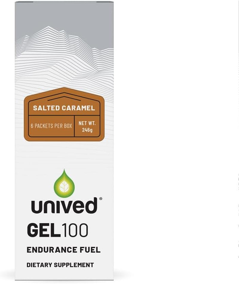 Unived Gel 100 - Vegan Energy Gel for Endurance Athletes Runners & Cyclists - 100Kcal - Salted Caramel - Pack of 6