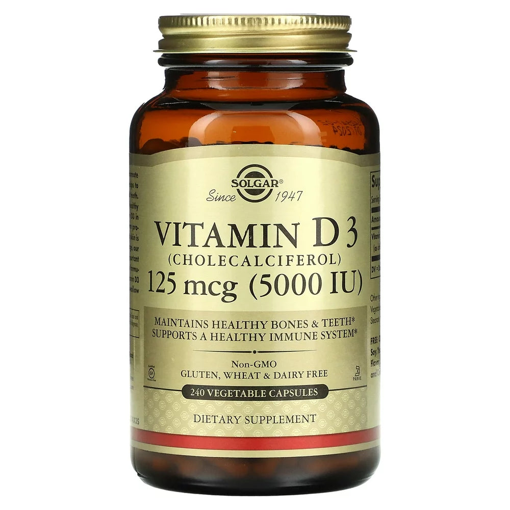 Solgar Vitamin D3 (Cholecalciferol), 125 Mcg (5,000 IU), 240 Vegetable Capsules