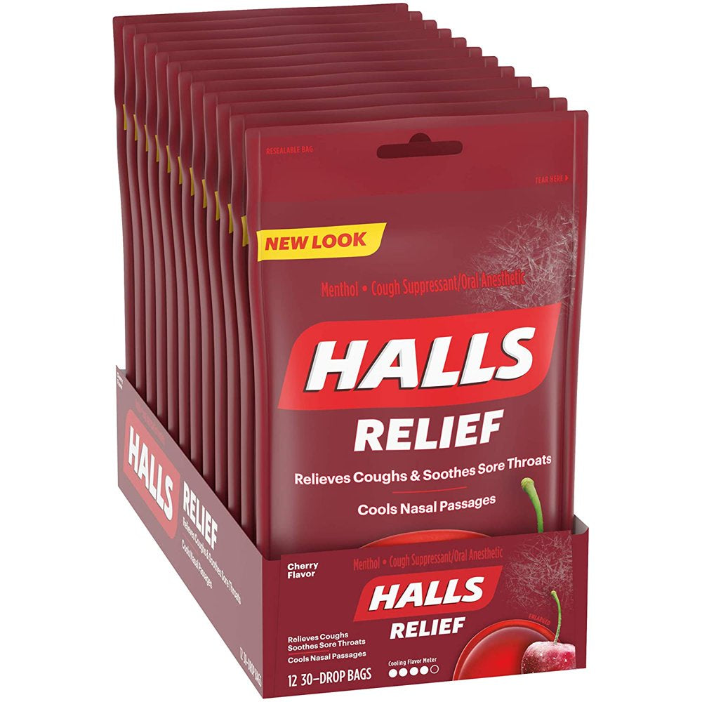 Halls Cherry Cough Drops - with Menthol - 180 Drops (20 Sticks of 9 Drops)