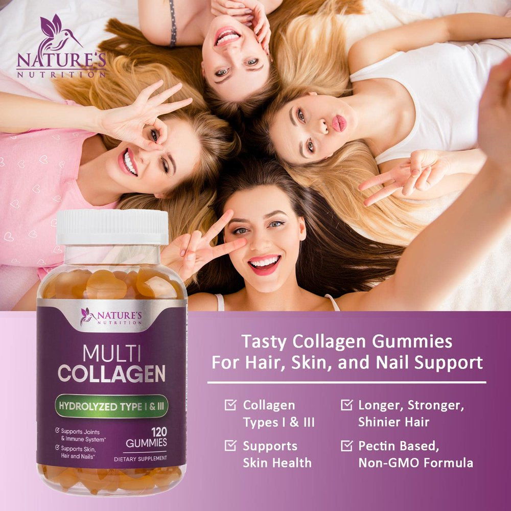 Collagen Gummies with Biotin - Hydrolyzed Collagen Peptides Supplement Types I and III - Support for Hair, Skin, Nails, and Joints - Gluten Free and Non-Gmo - Orange Gummy Vitamins - 60 Capsules