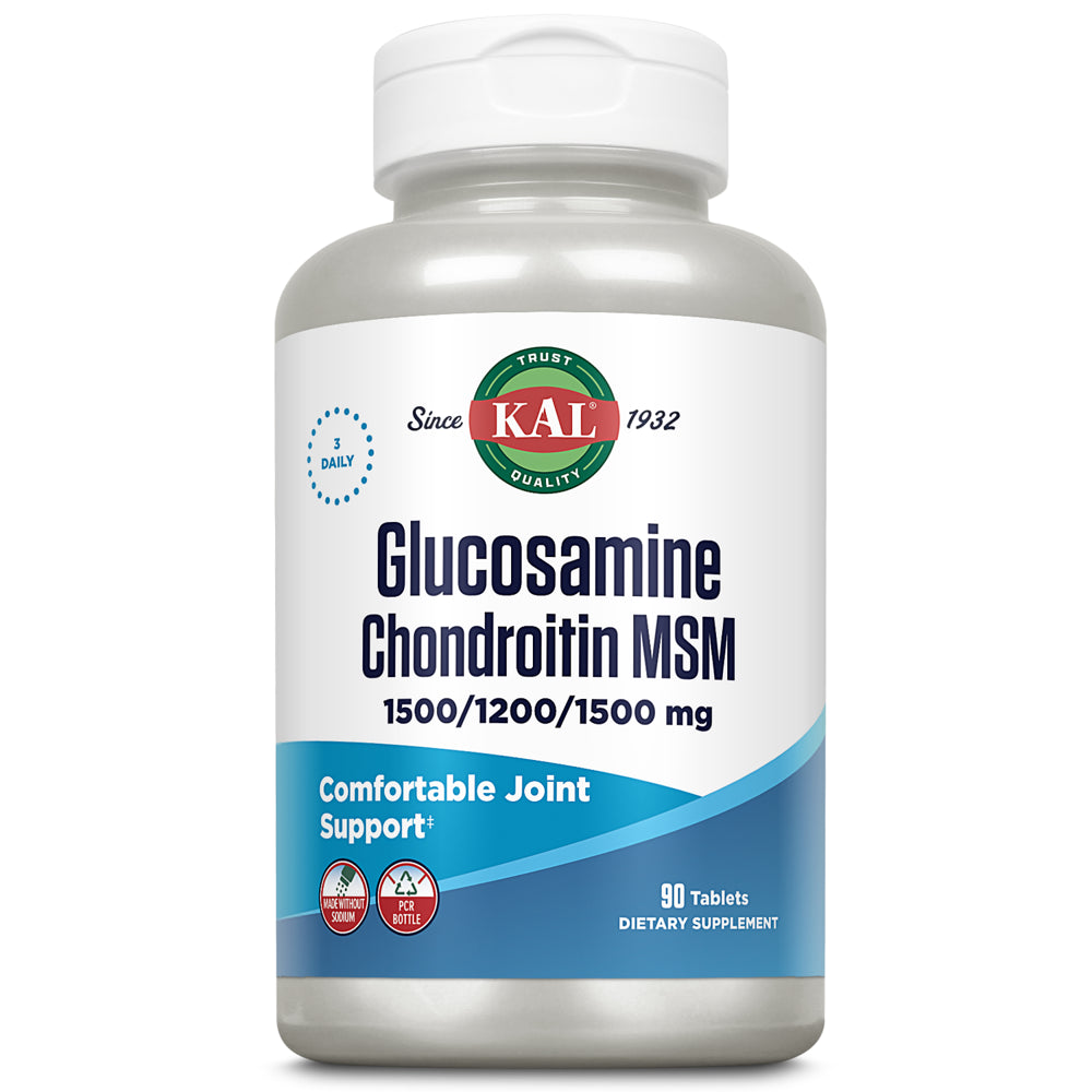 KAL Glucosamine Chondroitin MSM | Healthy Joint & Connective Tissue Support | Includes Antioxidant Vitamin C | Rapid Disintegration | 90 Tablets