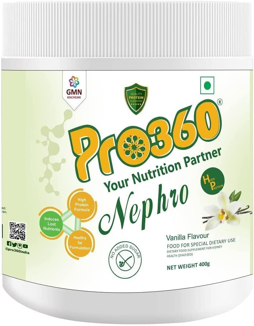 A.K. Pro360 Nephro HP - Dialysis Care Nutritional Protein Drink (Vanilla Flavour) No Added Sugar, Special Dietary Supplement for Kidney/Renal Health, 400 Gm