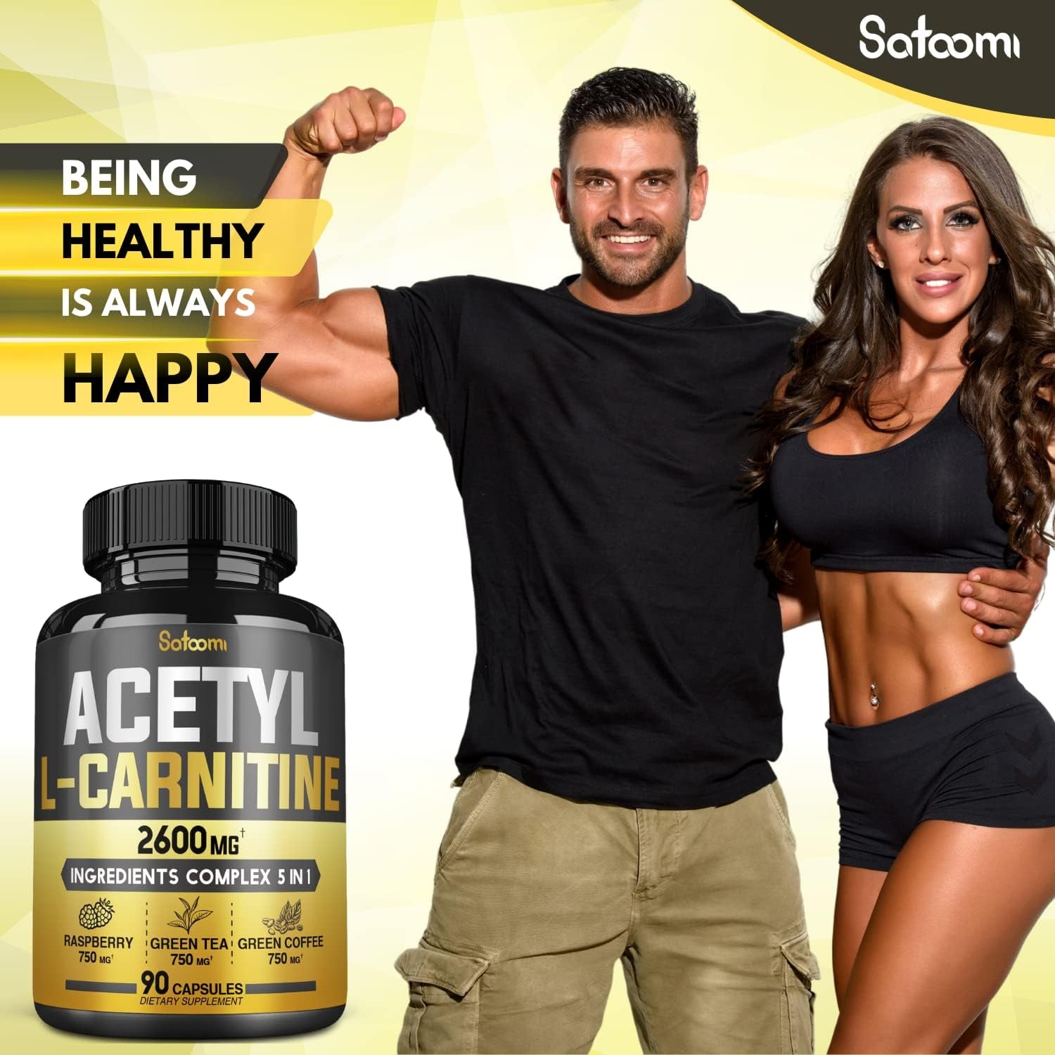 5In1 Acetyl L-Carnitine Complex Capsules - 2600Mg Daily - Body, Brain & Immune Health Support - Combined Alpha Lipoic Acid, Green Tea, Green Coffee Bean & Raspberry Ketones - 90 Counts for 3 Month