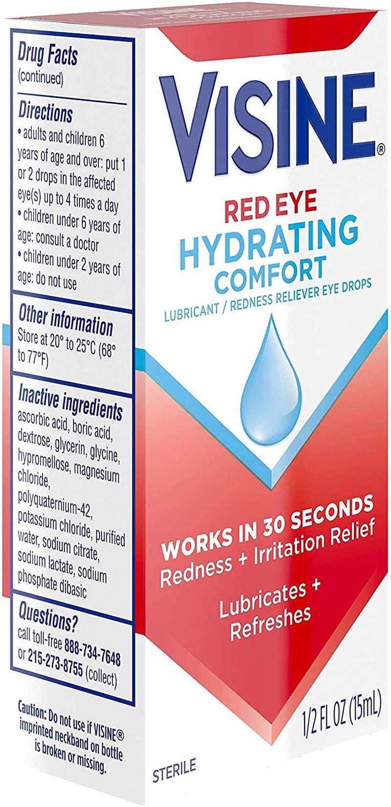 Visine Red Eye Hydrating Comfort Lubricating Eye Drops, 0.5 Fl. Oz