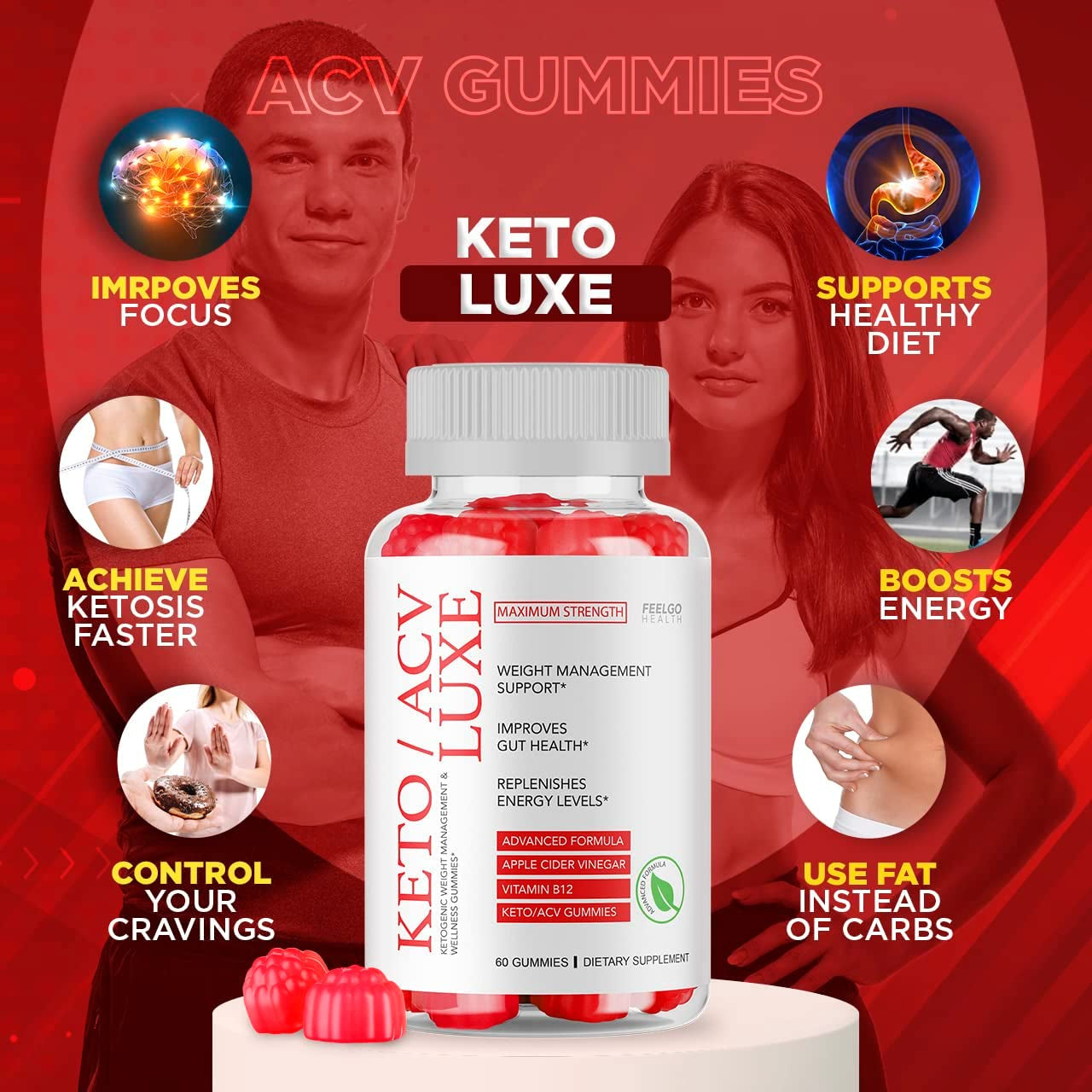 Keto Luxe - Keto Luxe ACV Gummies, Advanced Gummies Keto Luxe plus Reviews, Keto Luxe ACV Pure Apple Cider Vinegar Gummys Brand, (60 Gummys for 1 Month Supply)