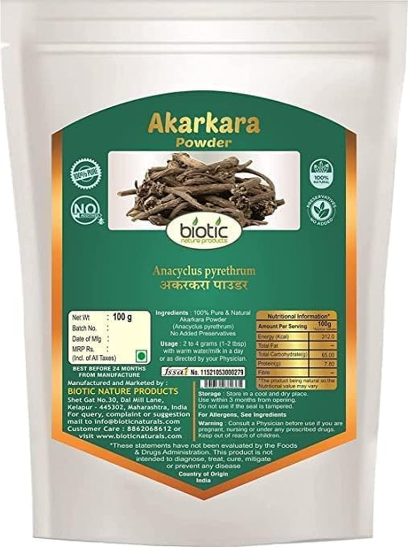 SJH Natural Akarkara Powder (Anacyclus Pyrethrum) Akkalakarra Root. Powder - 100Gm.