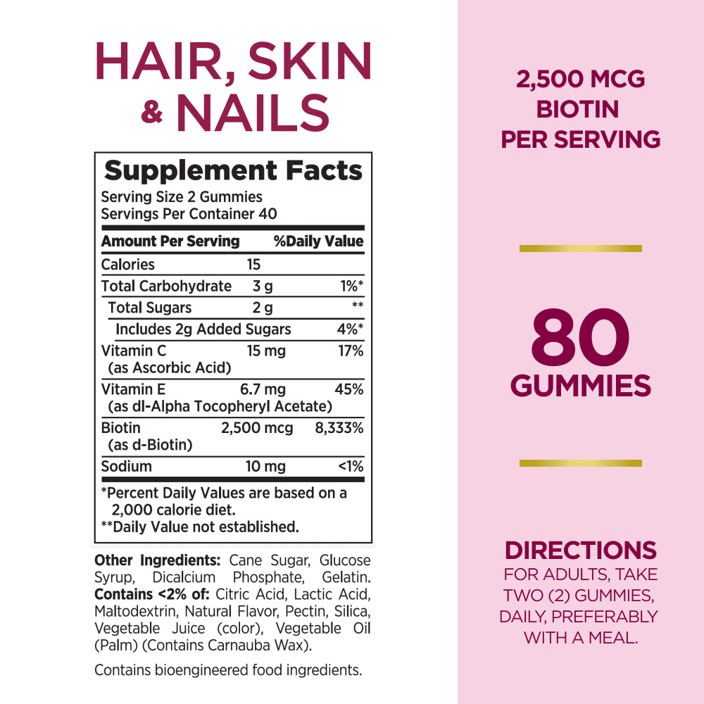 Nature'S Bounty Optimal Solutions Hair, Skin & Nails Vitamin Gummies with Biotin 2500 Mcg, 80 Ct