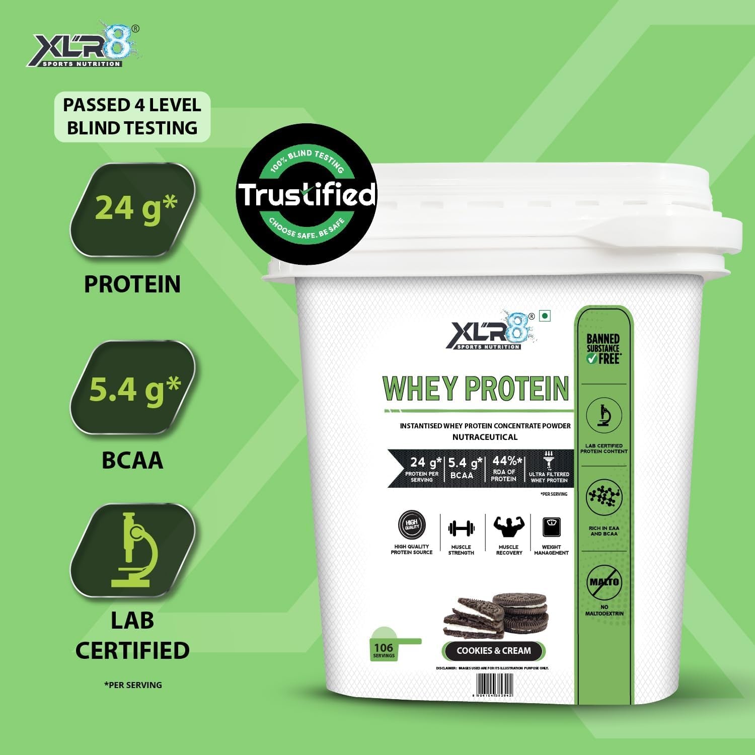 Gamium Whey Protein with 24 G Protein, 5.4 G BCAA - 8 Lbs (Cookies & Cream Flavour) 3.62 Kg