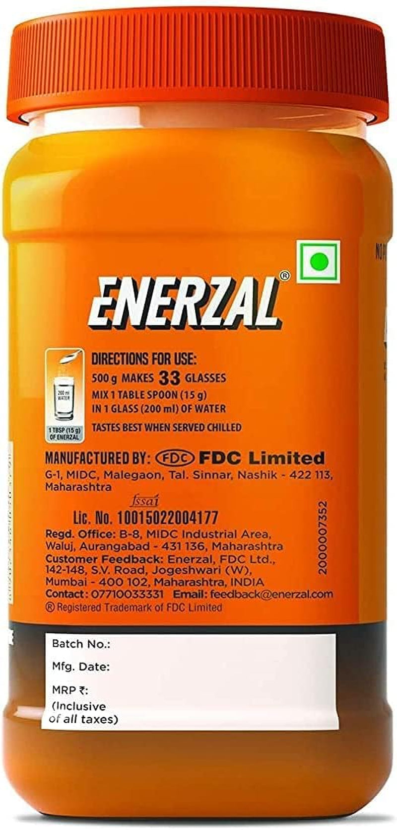 CROW Enerzal Energy Drink Powder, Orange, 500 G