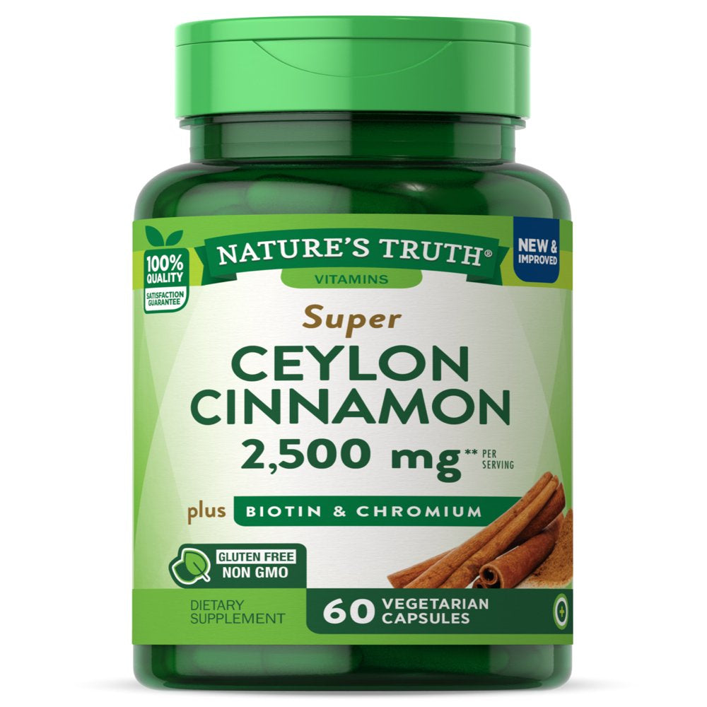 Cinnamon Capsules | 2500Mg | plus Chromium & Biotin | 60 Count | Non-Gmo & Gluten Free Supplement | by Nature'S Truth