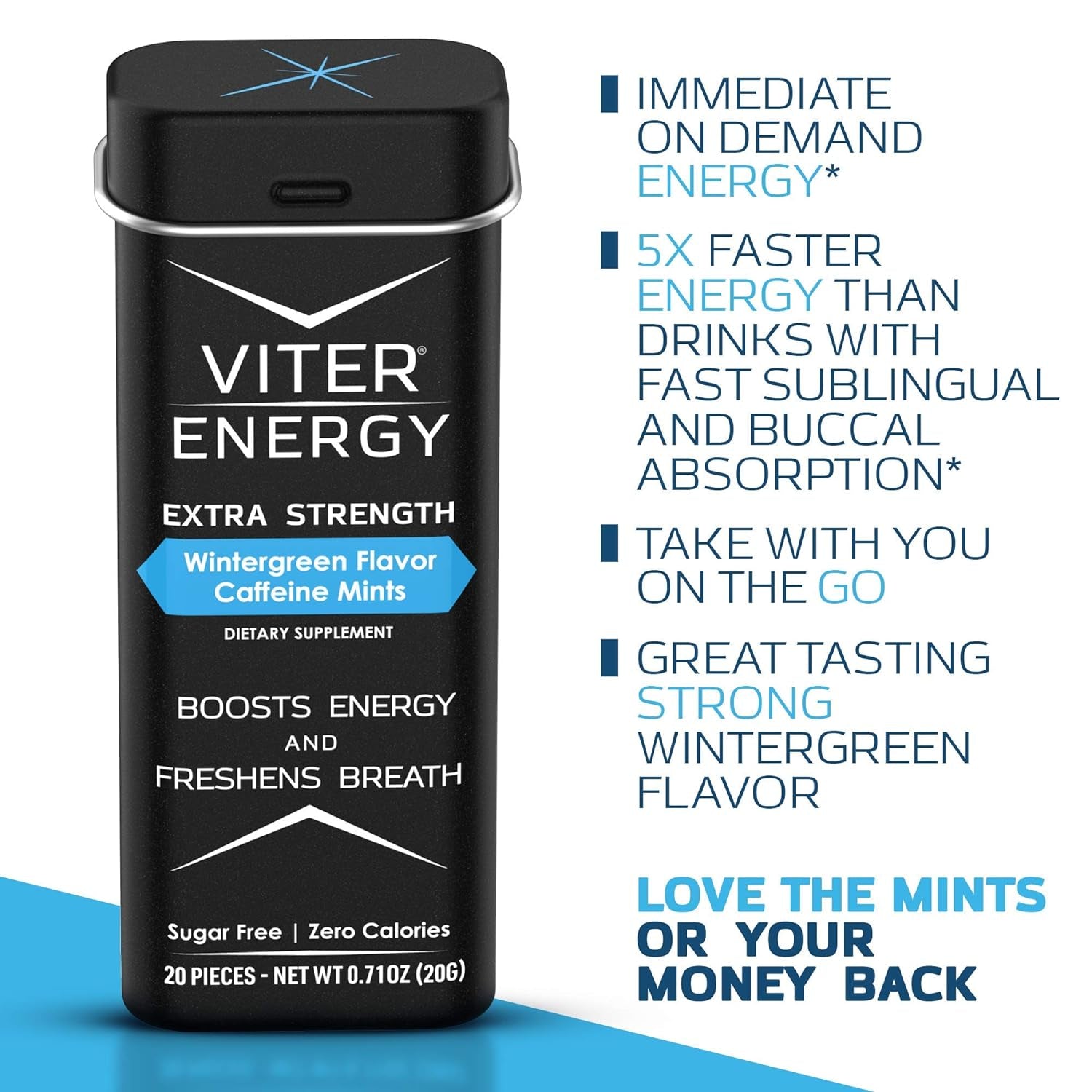 Viter Energy Extra Strength Caffeine Mints Wintergreen Flavor 6 Pack and Caffeine Gum Variety Flavor Sampler Pack Bundle - Caffeine, B Vitamins, Sugar Free, Vegan, Powerful Energy & Focus Booster