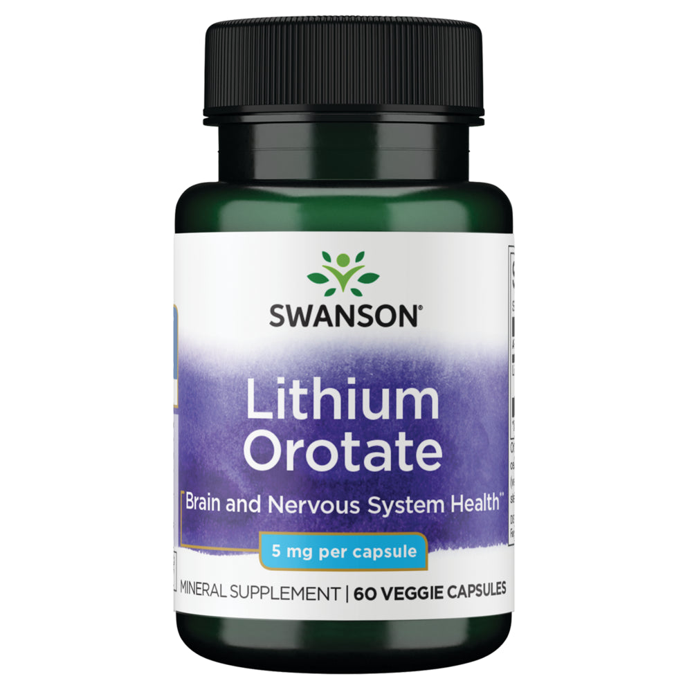 Swanson Lithium Orotate Vegetable Capsules, 5 Mg, 60 Count
