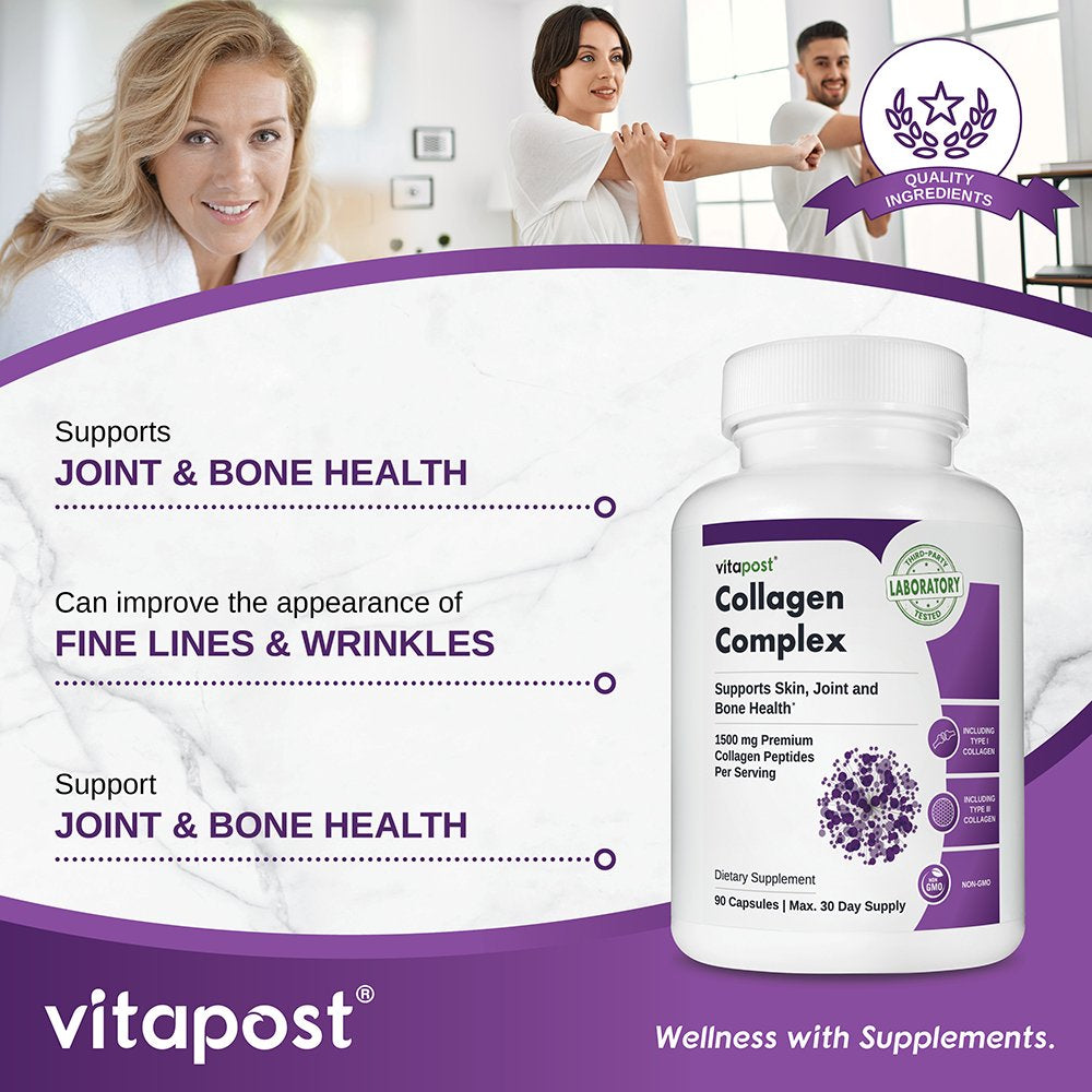 Vitapost Collagen Complex Supplement Supports Skin, Bone and Joint Health - 90 Capsules