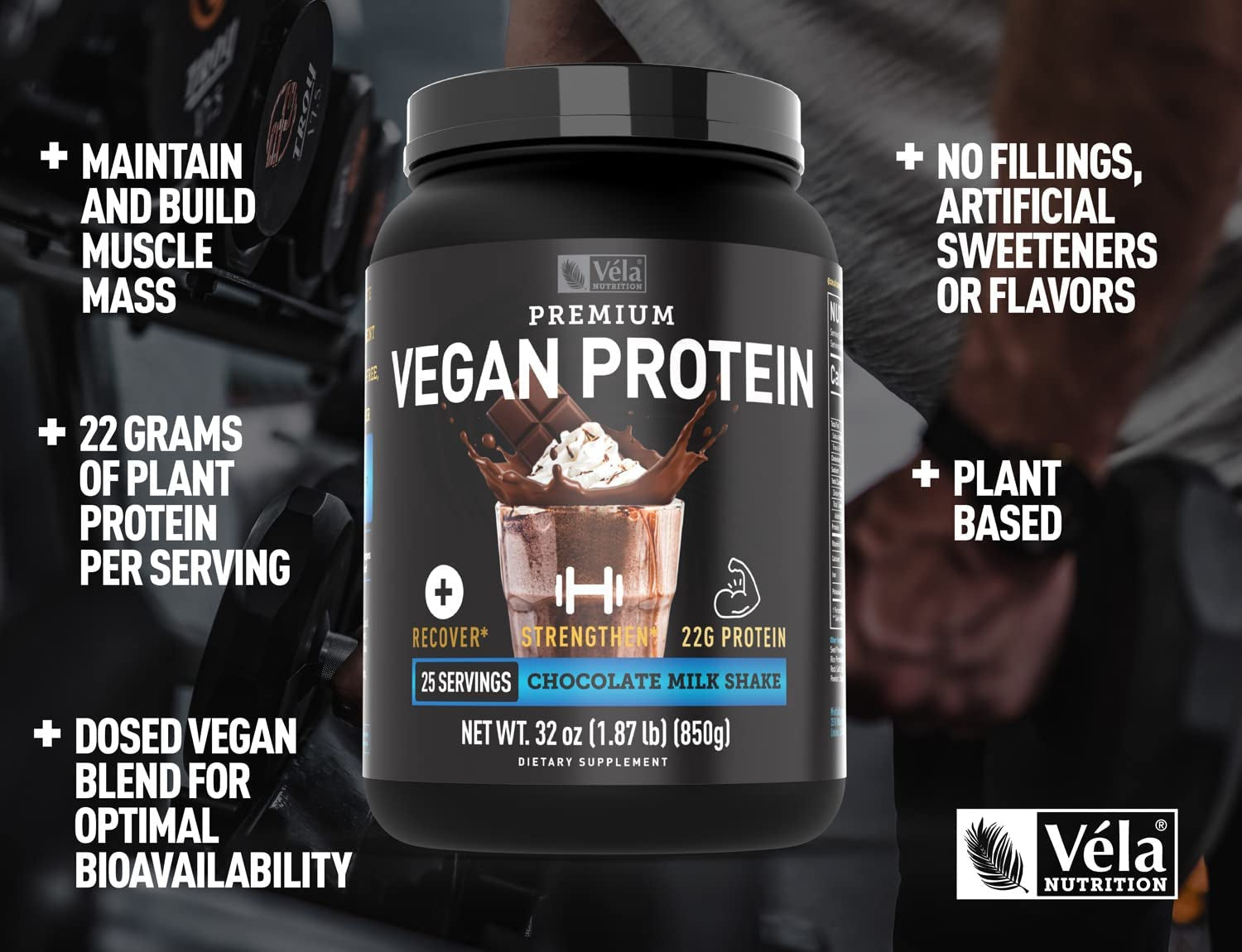 Véla Vegan Plant Protein Chocolate | 25 Servings with Vegan Bcaas Greens and Plant Protein