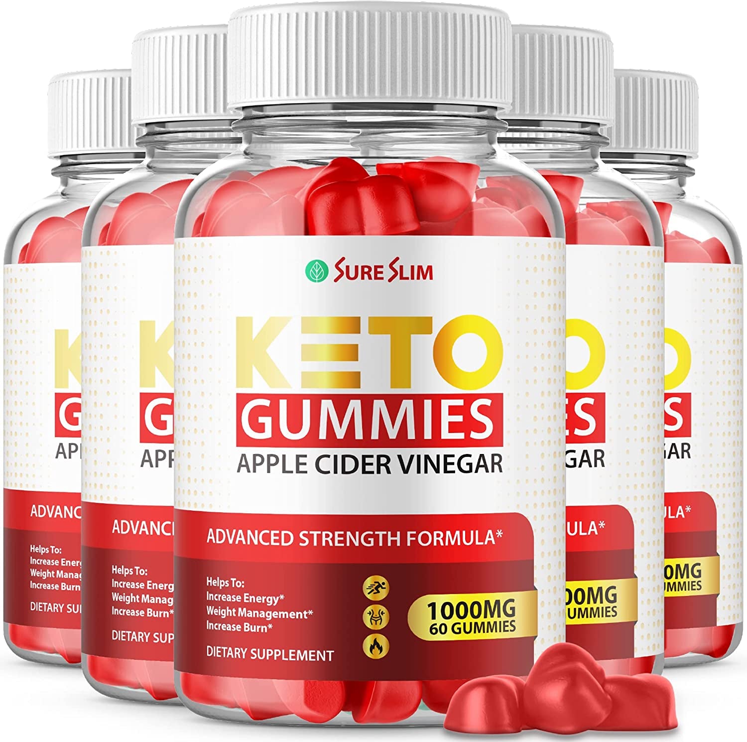 (5 Pack) Sure Slim Keto Gummies - Official Formula, Vegan, Non GMO - Sure Slim ACV Keto Gummies with Apple Cider Vinegar, Sureslim Keto Gummies with Beet Root Juice, Pomegranate Juice (300 Gummies)