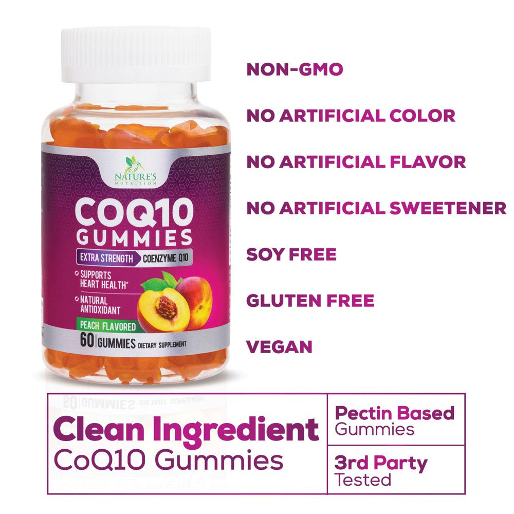 Coq10 Gummies, Coq10 100 Mg Supplement for Heart Health Support & Cellular Energy Production - Gluten Free Vegan & Non-Gmo Antioxidant with Max Absorption Coenzyme Q10 Gummy Supplements - 60 Gummies