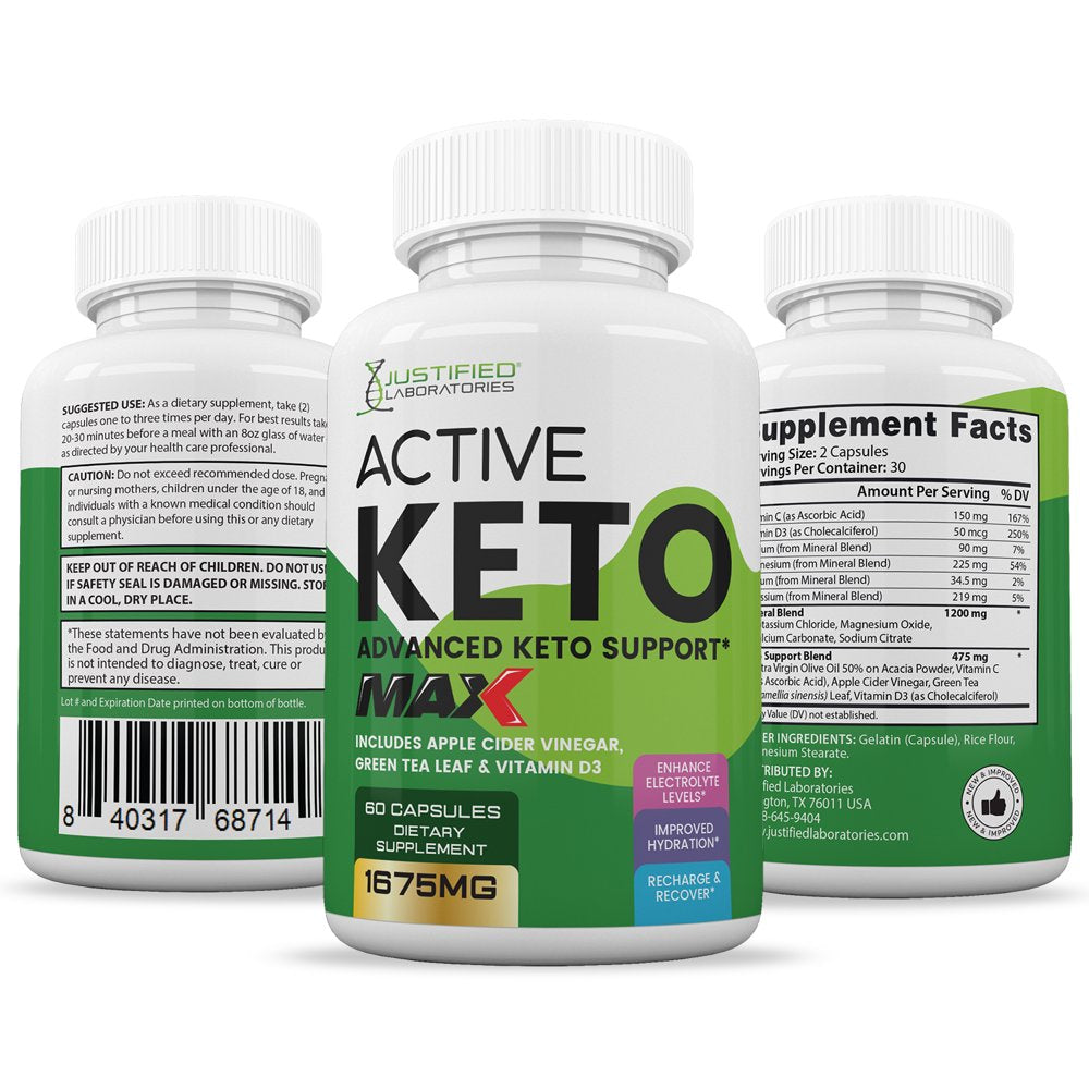 Active Keto ACV MAX Pills 1675Mg Dietary Supplement 60 Capsules