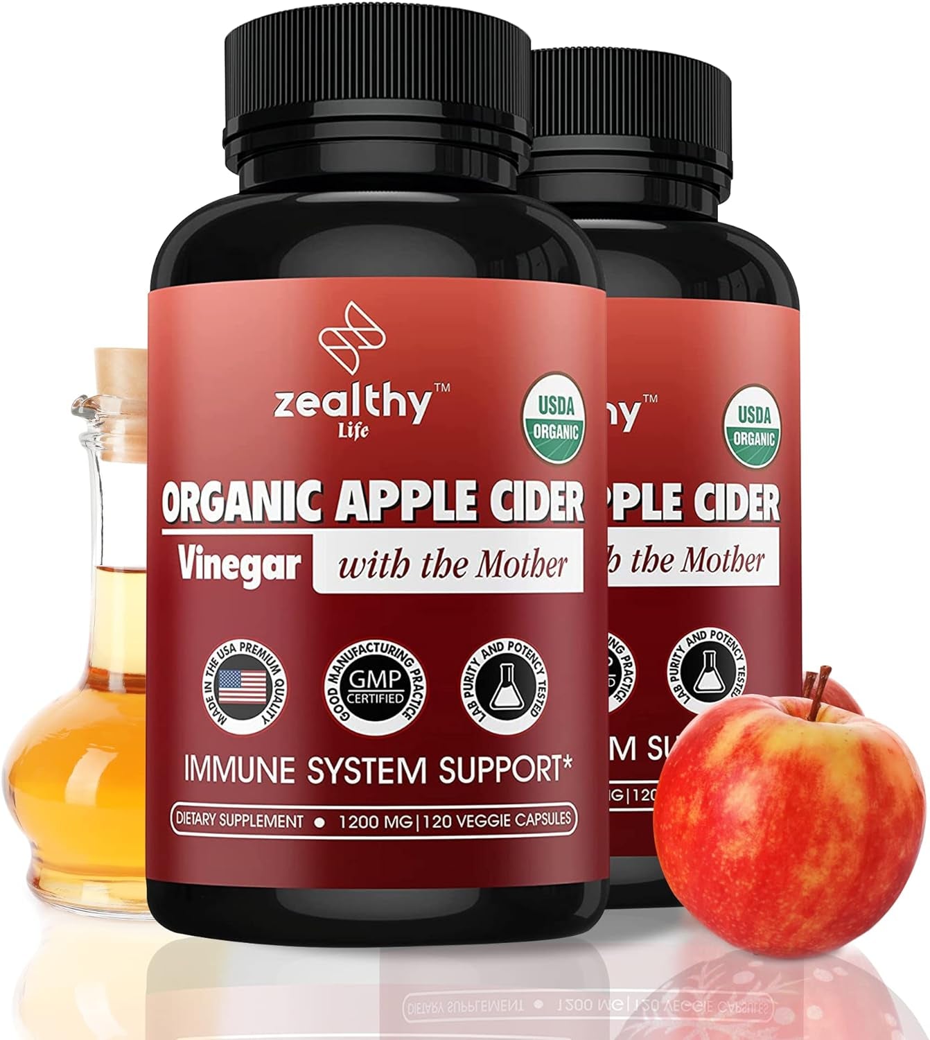 Zealthy Life Organic Keto - Apple Cider Vinegar Capsules - with the Mother 1200 Mg 120 Vegetarian Capsules