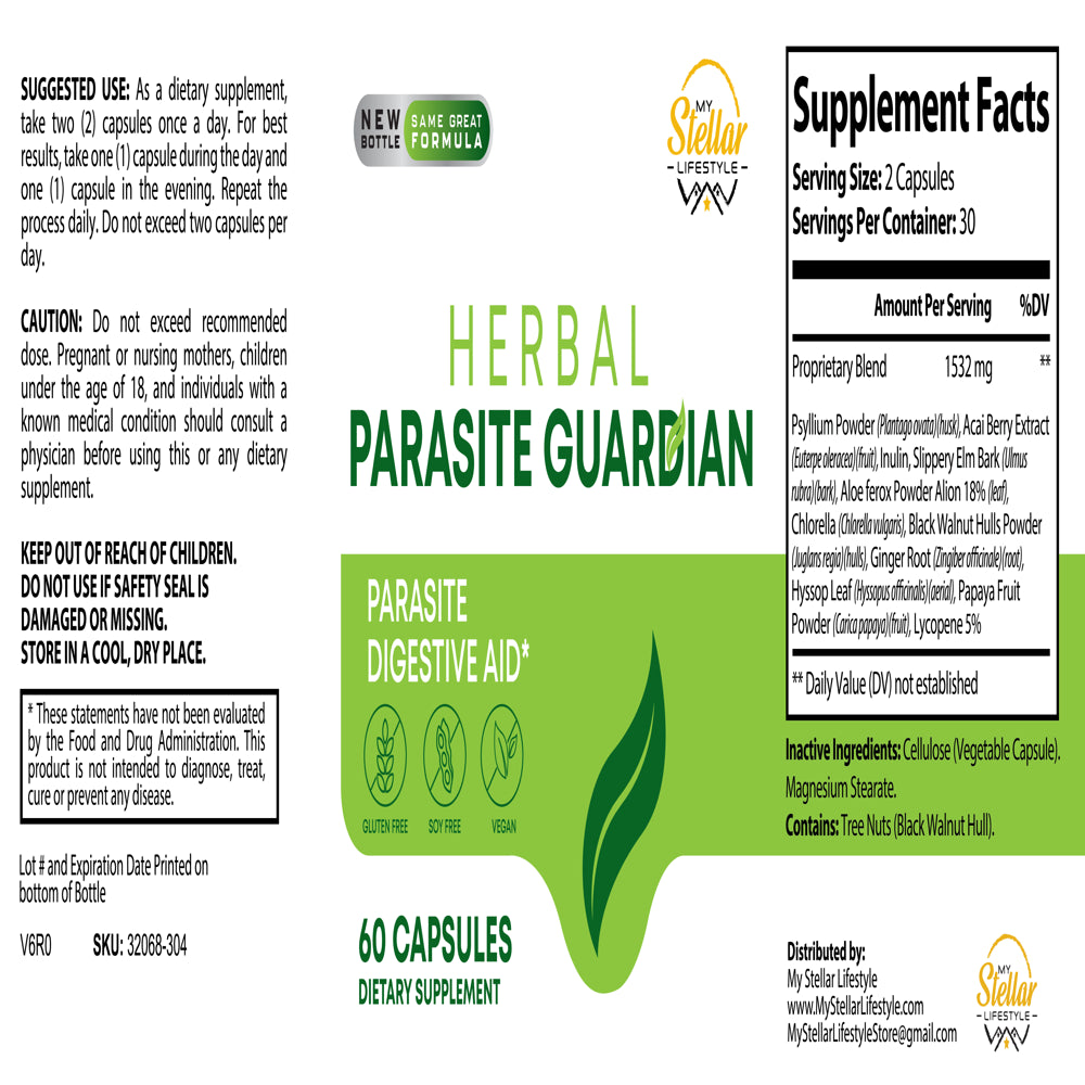 5 Pack Herbal Parasite Guardian, Parasite Digestive Aid-60 Capsules X5