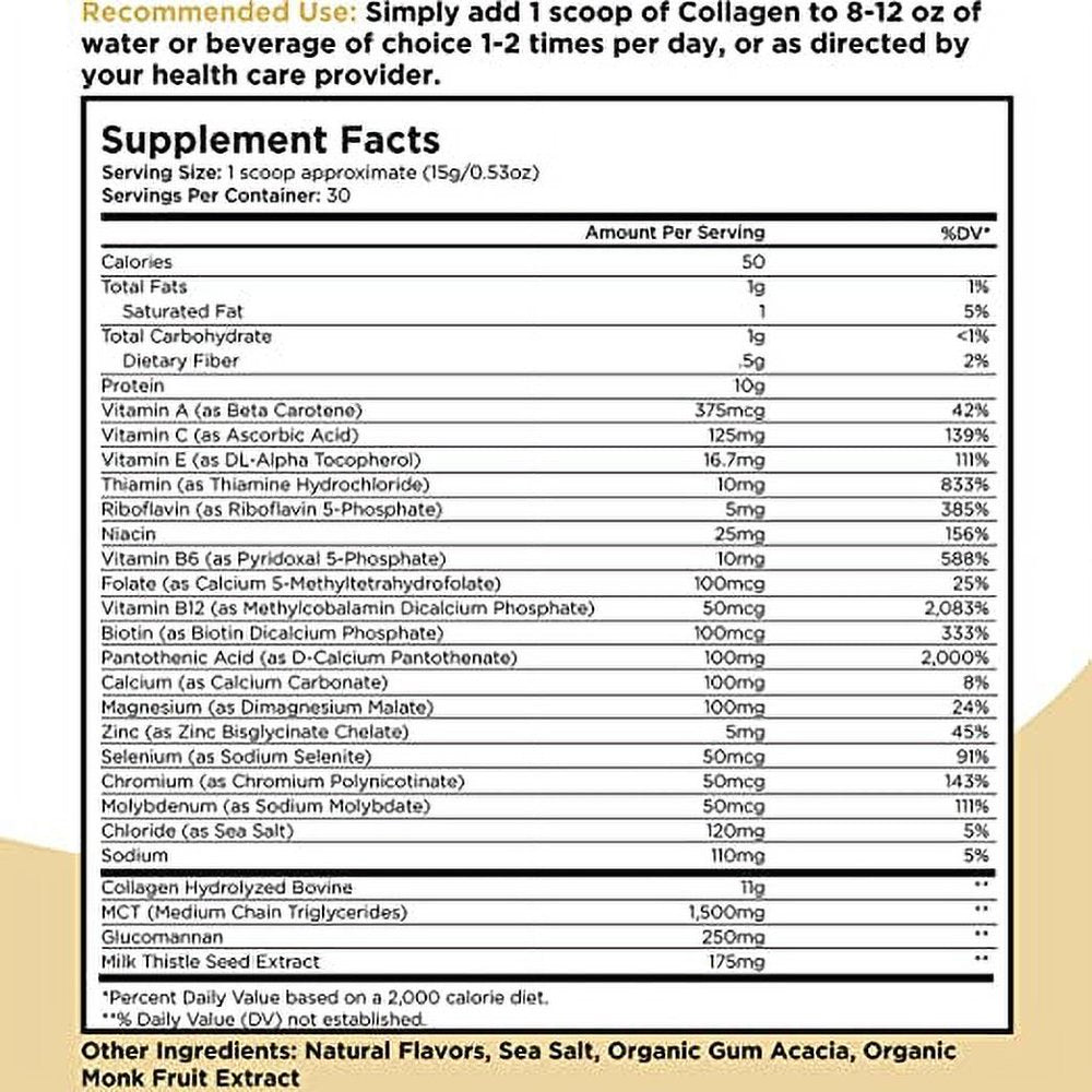 Livingood Daily Collagen + Multi - Vanilla Hydrolyzed Collagen Peptides Powder W/ Multivitamin, 30 Servings