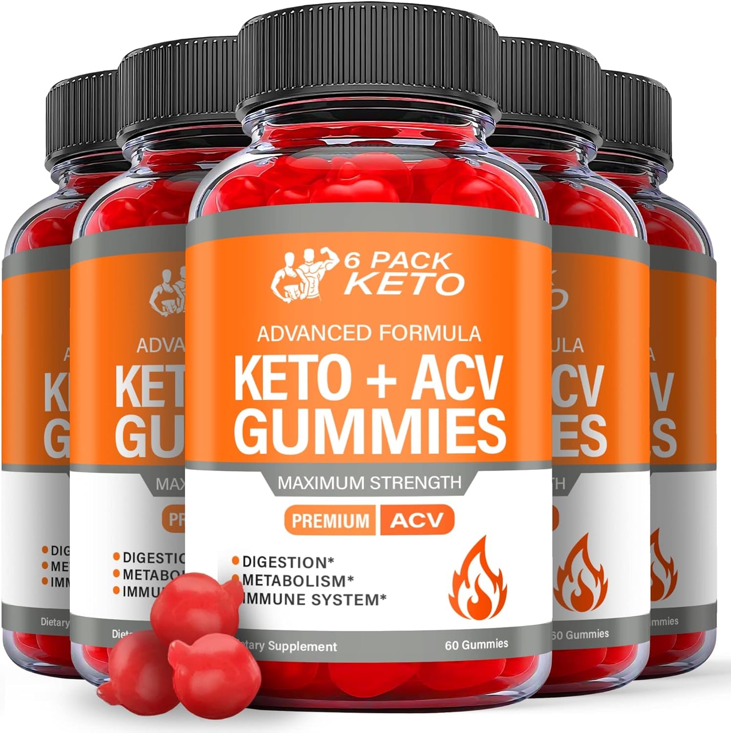 (5 Bottles) 6 Pack Keto ACV Gummies - 6 Pack Keto Gummies, 6 Pack Keto Gummies with Apple Cider Vinegar - Vegan, Non GMO - Advanced Formula Keto Supplement (300 Gummies)